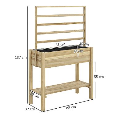 Outsunny Wooden Raised Planter with Trellis, Garden Box with Storage Shelf