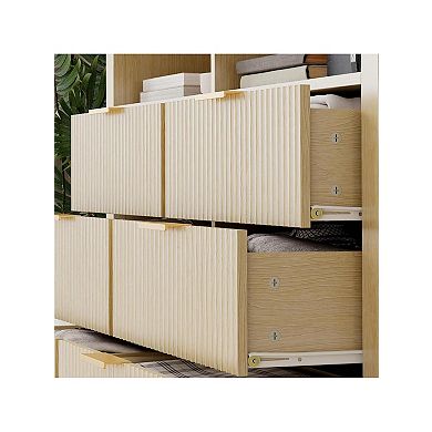 Fluted 6 Drawer Dresser For Bedroom, 47.2" Wide Wood Chest Of Drawers With 2 Open Shelves