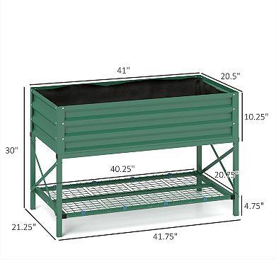 Outsunny Galvanized Raised Garden Bed with Legs and Storage Shelf