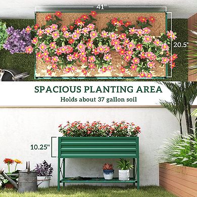 Outsunny Galvanized Raised Garden Bed with Legs and Storage Shelf