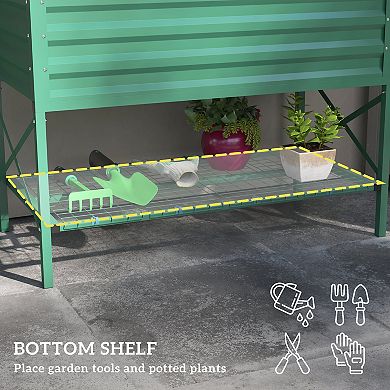 Outsunny Galvanized Raised Garden Bed with Legs and Storage Shelf