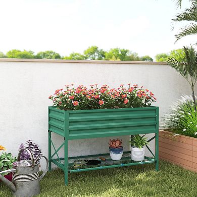 Outsunny Galvanized Raised Garden Bed with Legs and Storage Shelf