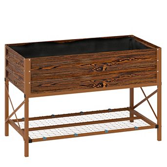 Outsunny Galvanized Raised Garden Bed with Legs and Storage Shelf