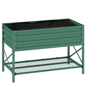 Outsunny Galvanized Raised Garden Bed with Legs and Storage Shelf