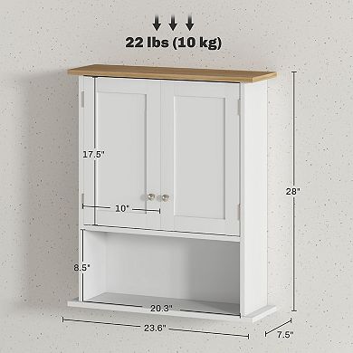 HOMCOM Modern Bathroom Wall Cabinet with 2 Doors, Adjustable Shelf