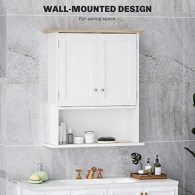 HOMCOM Modern Bathroom Wall Cabinet with 2 Doors, Adjustable Shelf