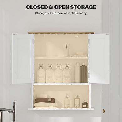 HOMCOM Modern Bathroom Wall Cabinet with 2 Doors, Adjustable Shelf