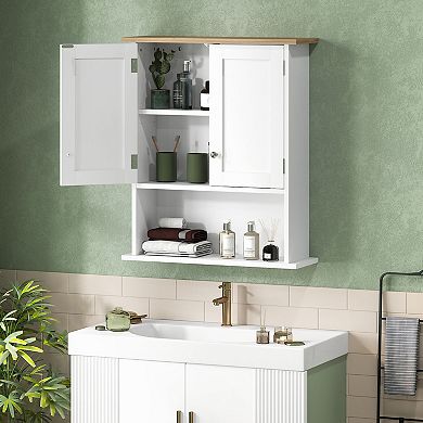 HOMCOM Modern Bathroom Wall Cabinet with 2 Doors, Adjustable Shelf