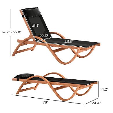 Outsunny Larch Wood Lounge Chair, 4-Level Adjustable Tanning Chair, Cream