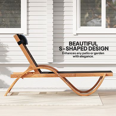 Outsunny Larch Wood Lounge Chair, 4-Level Adjustable Tanning Chair, Cream