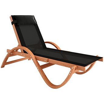 Outsunny Larch Wood Lounge Chair, 4-Level Adjustable Tanning Chair