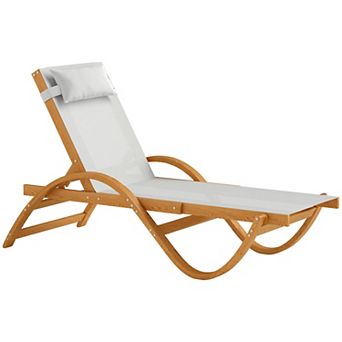 Outsunny Larch Wood Lounge Chair, 4-Level Adjustable Tanning Chair