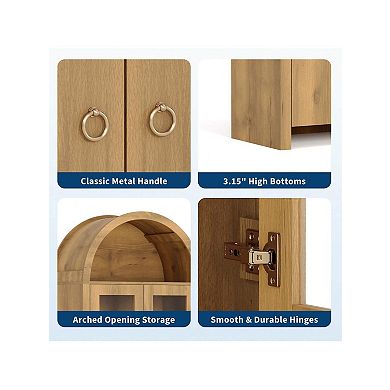 71" Tall Arched Kitchen Pantry Cabinet Modern Farmhouse Storage Cabinet With Adjustable Shelves