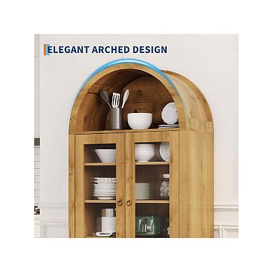 71" Tall Arched Kitchen Pantry Cabinet Modern Farmhouse Storage Cabinet With Adjustable Shelves