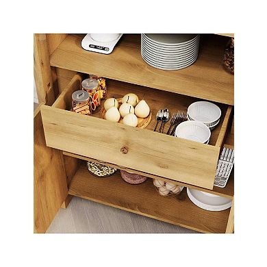 71" Tall Arched Kitchen Pantry Cabinet Modern Farmhouse Storage Cabinet With Adjustable Shelves