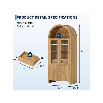 71" Tall Arched Kitchen Pantry Cabinet Modern Farmhouse Storage Cabinet With Adjustable Shelves
