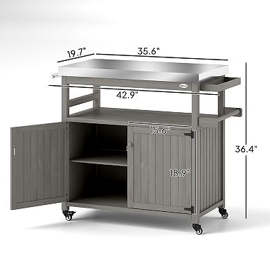Outsunny Grill Cart, Kitchen Island with Storage Cabinets