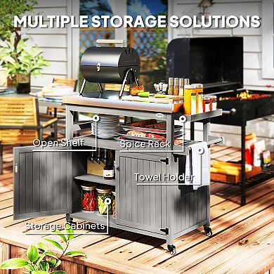 Outsunny Grill Cart, Kitchen Island with Storage Cabinets