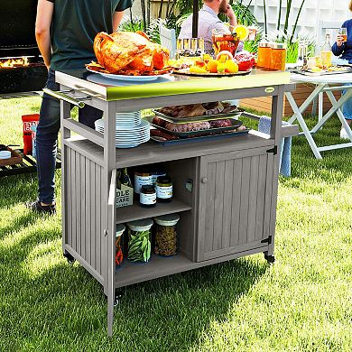 Outsunny Grill Cart, Kitchen Island with Storage Cabinets