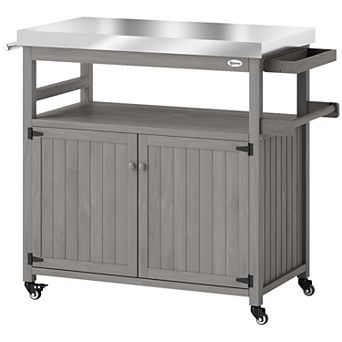 Outsunny Grill Cart, Kitchen Island with Storage Cabinets