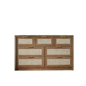 7 Drawers Dresser, 52" Wide Rattan Dresser Modern Chest Of Drawers With Metal Handle