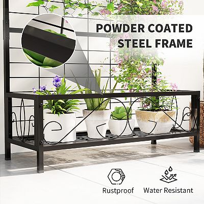 Outsunny 74inch Tall Metal Plant Stand with Trellis and Hanging Bar