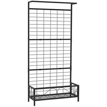 Outsunny 74inch Tall Metal Plant Stand with Trellis and Hanging Bar