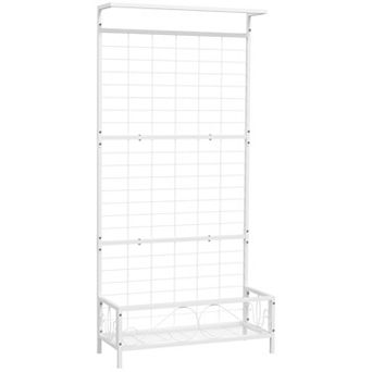 Outsunny 74inch Tall Metal Plant Stand with Trellis and Hanging Bar