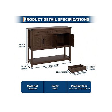 Console Table Buffet Sideboard Sofa Table,with Storage Drawers Cabinets and Bottom Shelf, Farmhouse