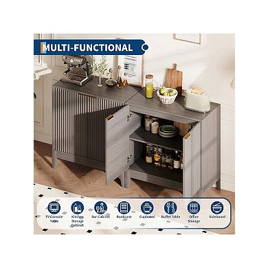 31.5" Storage Cabinet, Modern Entryway Accent Cabinet With 2 Fluted Doors And Adjustable Shelf