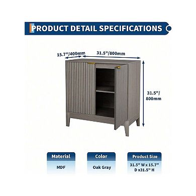 31.5" Storage Cabinet, Modern Entryway Accent Cabinet With 2 Fluted Doors And Adjustable Shelf