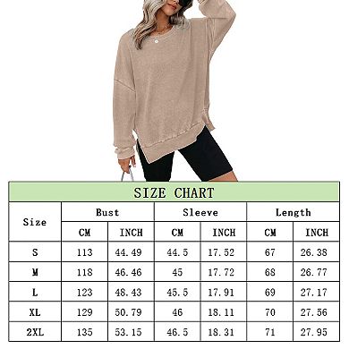 Womens Oversized Sweatshirts Crewneck Wafflle Knit Long Sleeve Side Slit Pullover Sweatshirt Tops