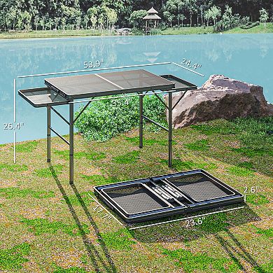 Outsunny Folding Grill Table, 4.5 ft Portable Camping Table w/ Wing Panels