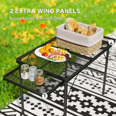 Outsunny Folding Grill Table, 4.5 ft Portable Camping Table w/ Wing Panels