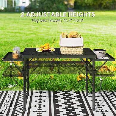 Outsunny Folding Grill Table, 4.5 ft Portable Camping Table w/ Wing Panels