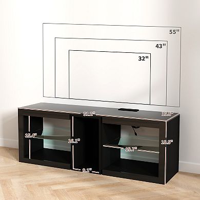 HOMCOM TV Stand with LED Lights Power Outlets for 55inch TV
