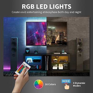 HOMCOM TV Stand with LED Lights Power Outlets for 55inch TV