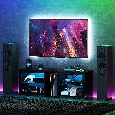 HOMCOM TV Stand with LED Lights Power Outlets for 55inch TV