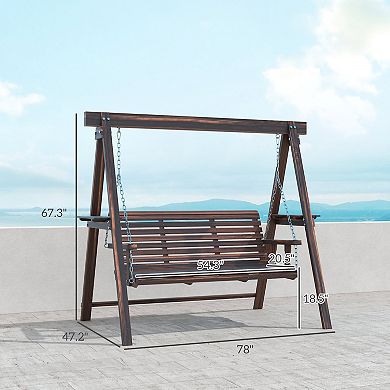 Outsunny 3 Seat Porch Swing with Stand and Side Tables