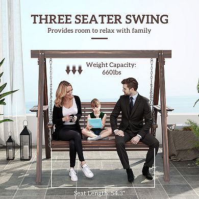 Outsunny 3 Seat Porch Swing with Stand and Side Tables