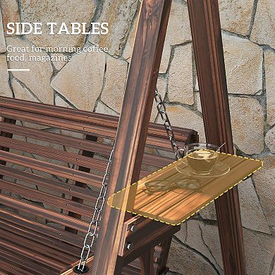 Outsunny 3 Seat Porch Swing with Stand and Side Tables