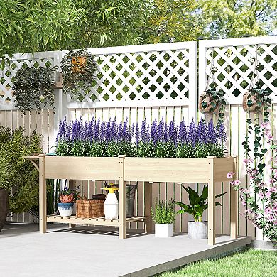 Outsunny Raised Garden Bed, Wood Raised Planter with Liners