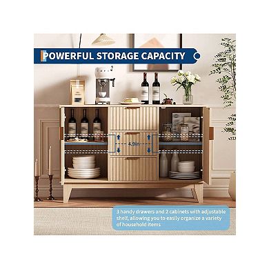 Large Fluted Buffet Cabinet With Storage, 47.2" Modern Sideboard Buffet, Wood Farmhouse Coffee Bar