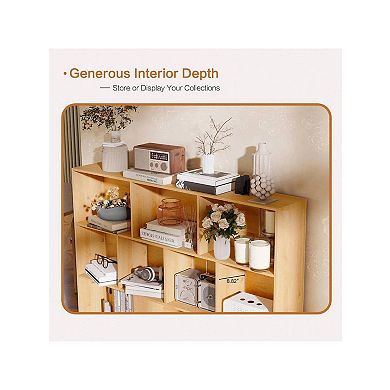 Wooden 3-Tier Open Shelf Bookcase, 10 Cubes Bookshelf, Freestanding Book Shelf Storage Organizer