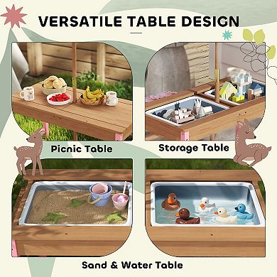 Qaba Kids Picnic Table, Wooden Table and Bench Set with Umbrella