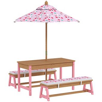 Qaba Kids Picnic Table, Wooden Table and Bench Set with Umbrella