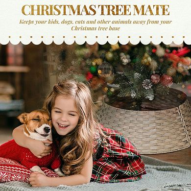 HOMCOM 27 inch Rustic Christmas Tree Collar, Plastic Woven Tree Base Cover