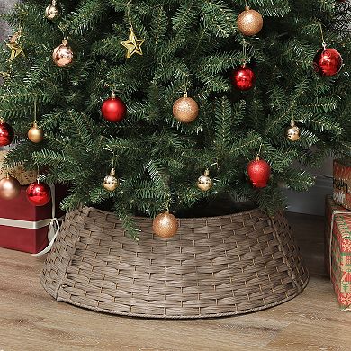 HOMCOM 27 inch Rustic Christmas Tree Collar, Plastic Woven Tree Base Cover