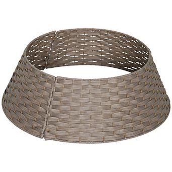 HOMCOM 27 inch Rustic Christmas Tree Collar, Plastic Woven Tree Base Cover