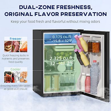 HOMCOM 2.5 Cu.Ft Mini Fridge with Freezer, Small Refrigerator,